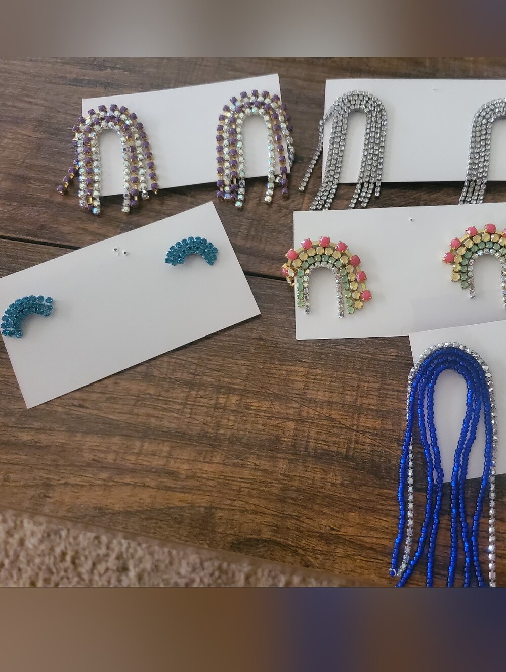 Rhinestone Rainbow Arch Earrings in Purple, Silver, Teal, Pink & Blue
